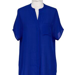 Vince Capri Blue Silk Cap Sleeve Popover Blouse | Size XS